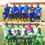 L'Entente FC AAAen bleu et le Tagour Provincial Club de Dosso en vert-blanc
